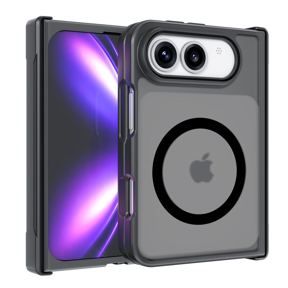 Matte Black and Transparent Phone Cover for iPhone 18 Ultra Fold Magnetic Wireless Kickstand Shockproof Anti-Drop Case for iPhone 18 Fold Ultra