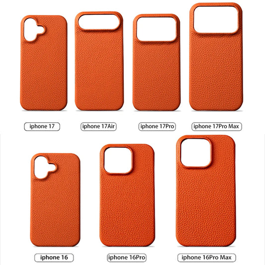 for Magsafe Case for iPhone 17 15 16 Pro Max Air 16Pro Natural Cowhide Lychee Leather Magnetic Protector Luxury Phone Back Cover