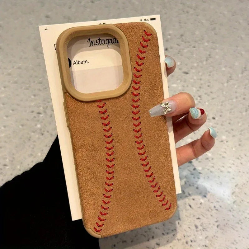 Baseball Stripe Bonded Leather Phone Case For iPhone 17 16 Pro Max 15 14 Plus 13 12 11 XS X XR 17 Air 16 Shockproof Bumper Cover