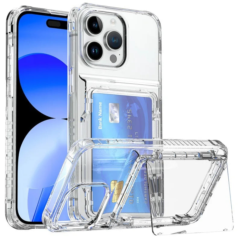 Customized Transparent TPU Silicone Waterproof and Shockproof Phone Case, for iPhone 17 Plus/XR UV Card Pocket Phone case Holder