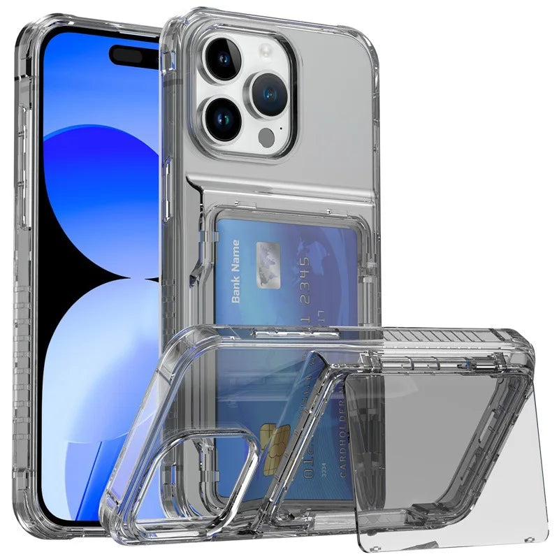 Customized Transparent TPU Silicone Waterproof and Shockproof Phone Case, for iPhone 17 Plus/XR UV Card Pocket Phone case Holder