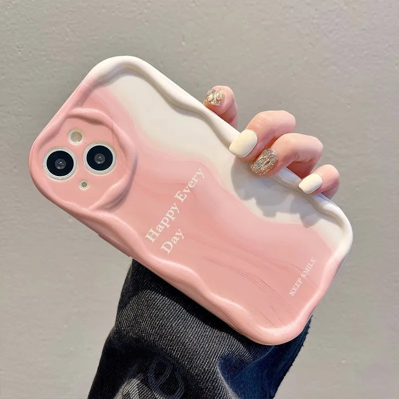 2025 Customized Cream Wave Style TPU Mobile Phone Case for iPhone 17/16/15 Fine Hole & Ins Style Plus Model Phone Accessories