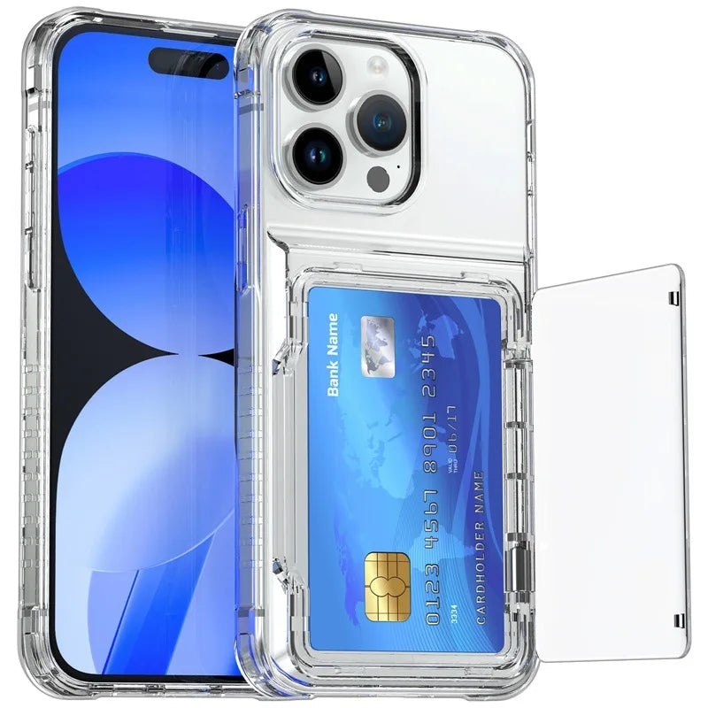 Customized Transparent TPU Silicone Waterproof and Shockproof Phone Case, for iPhone 17 Plus/XR UV Card Pocket Phone case Holder