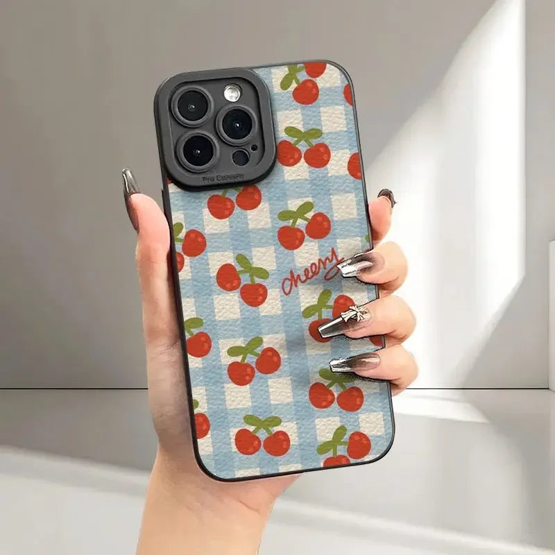 2025 Customized Cartoon Cherry Fruit Design Matte Shockproof TPU Soft Silicone Mobile Phone Case for iPhone 17/16/15 Plus