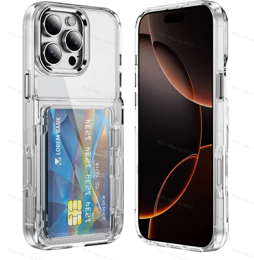 Customized Transparent TPU Silicone Waterproof and Shockproof Phone Case, for iPhone 17 Plus/XR UV Card Pocket Phone case Holder