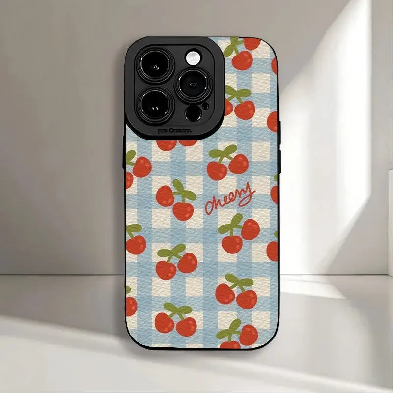 2025 Customized Cartoon Cherry Fruit Design Matte Shockproof TPU Soft Silicone Mobile Phone Case for iPhone 17/16/15 Plus