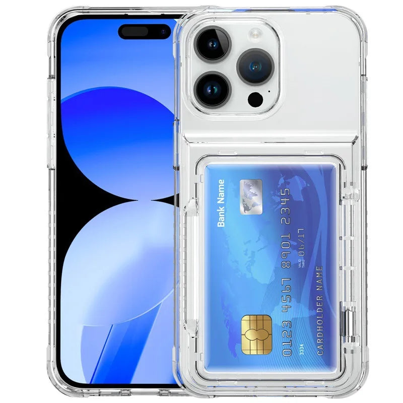 Customized Transparent TPU Silicone Waterproof and Shockproof Phone Case, for iPhone 17 Plus/XR UV Card Pocket Phone case Holder