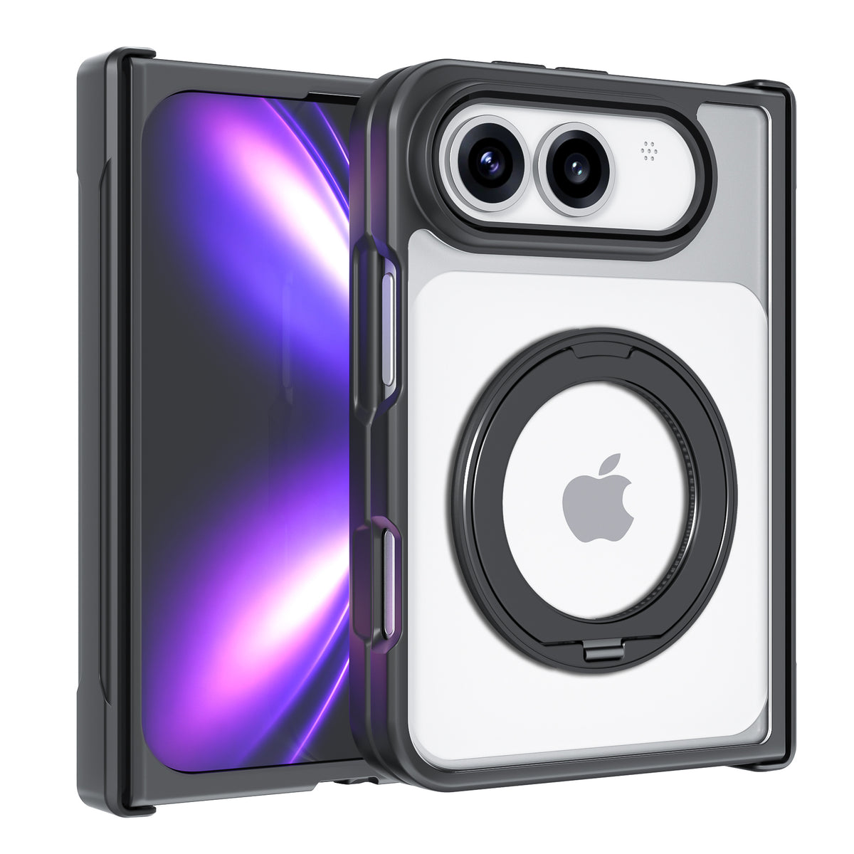 Matte Black and Transparent Phone Cover for iPhone 18 Ultra Fold Magnetic Wireless Kickstand Shockproof Anti-Drop Case for iPhone 18 Fold Ultra