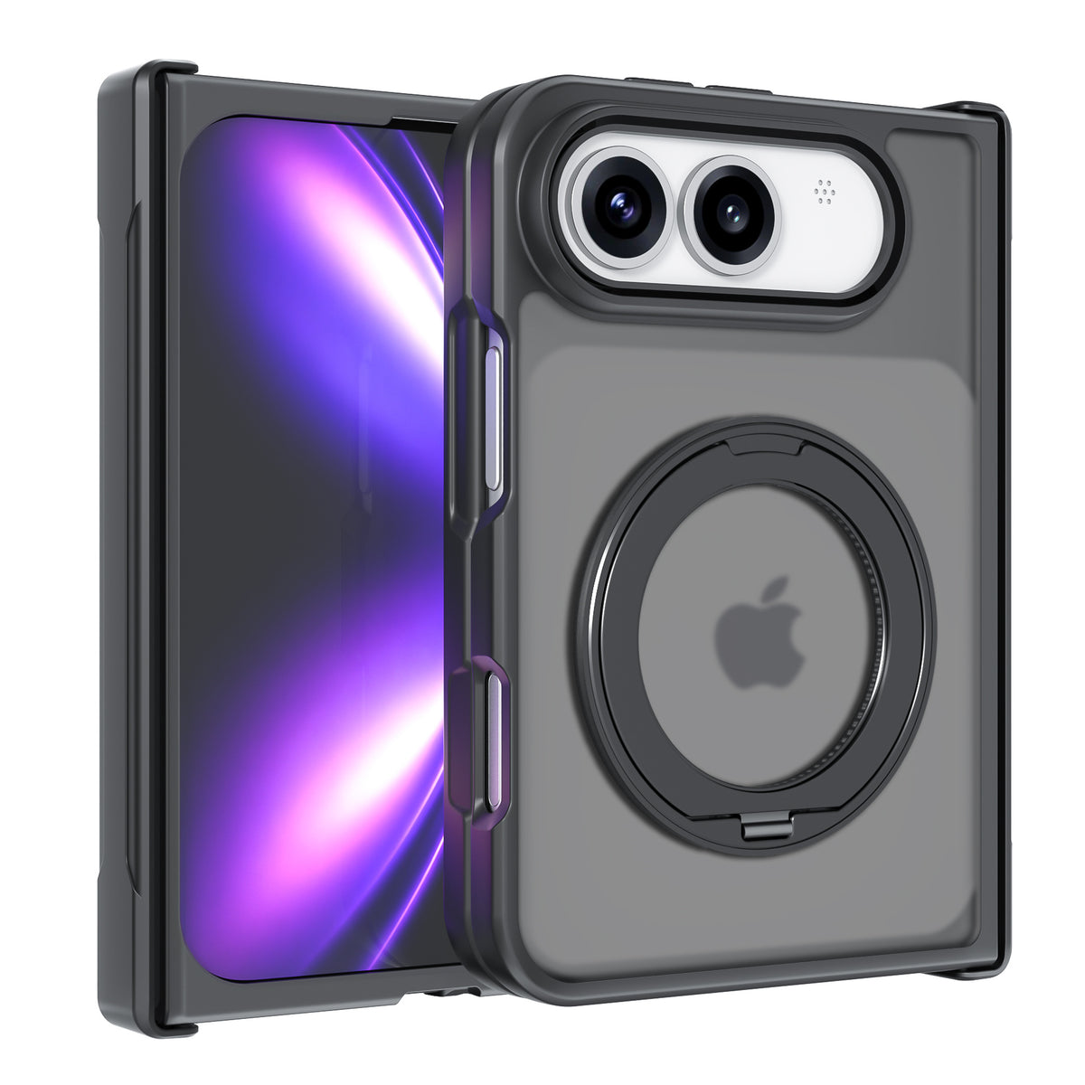 Matte Black and Transparent Phone Cover for iPhone 18 Ultra Fold Magnetic Wireless Kickstand Shockproof Anti-Drop Case for iPhone 18 Fold Ultra