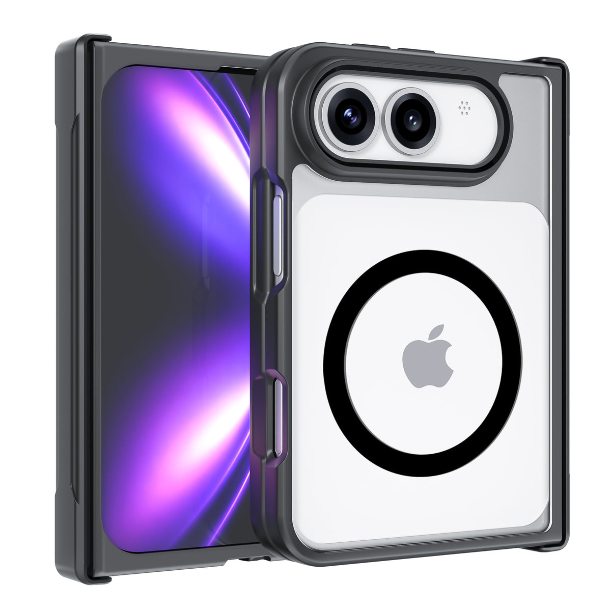 Matte Black and Transparent Phone Cover for iPhone 18 Ultra Fold Magnetic Wireless Kickstand Shockproof Anti-Drop Case for iPhone 18 Fold Ultra