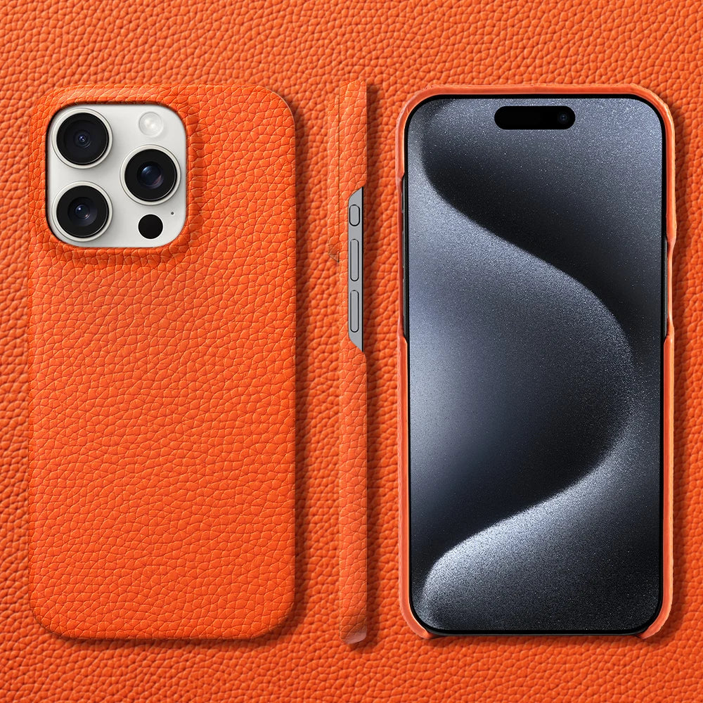 for Magsafe Case for iPhone 17 15 16 Pro Max Air 16Pro Natural Cowhide Lychee Leather Magnetic Protector Luxury Phone Back Cover