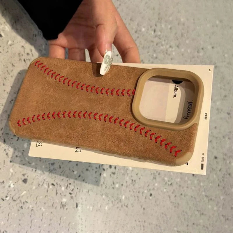 Baseball Stripe Bonded Leather Phone Case For iPhone 17 16 Pro Max 15 14 Plus 13 12 11 XS X XR 17 Air 16 Shockproof Bumper Cover