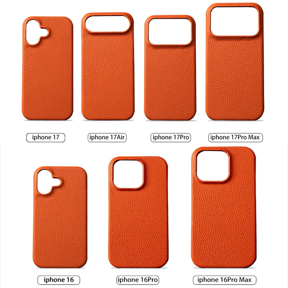 for Magsafe Case for iPhone 17 15 16 Pro Max Air 16Pro Natural Cowhide Lychee Leather Magnetic Protector Luxury Phone Back Cover