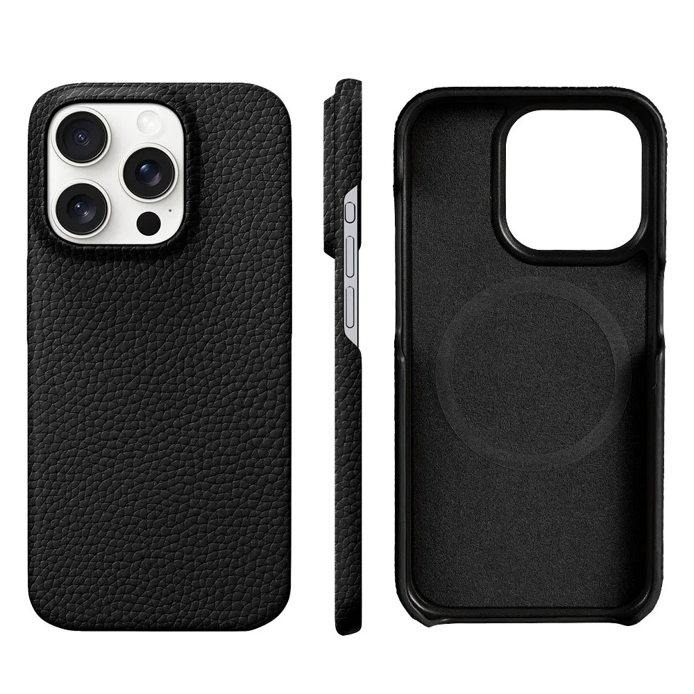 for Magsafe Case for iPhone 17 15 16 Pro Max Air 16Pro Natural Cowhide Lychee Leather Magnetic Protector Luxury Phone Back Cover