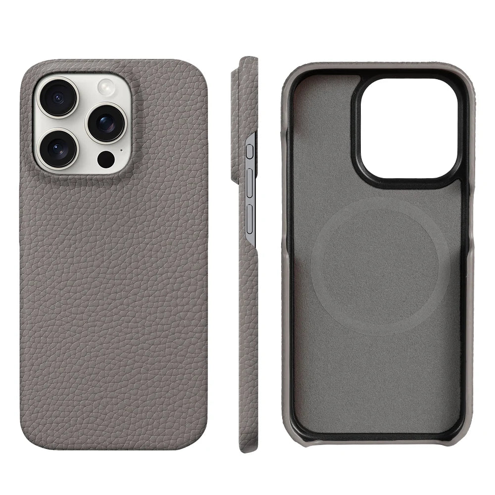 for Magsafe Case for iPhone 17 15 16 Pro Max Air 16Pro Natural Cowhide Lychee Leather Magnetic Protector Luxury Phone Back Cover