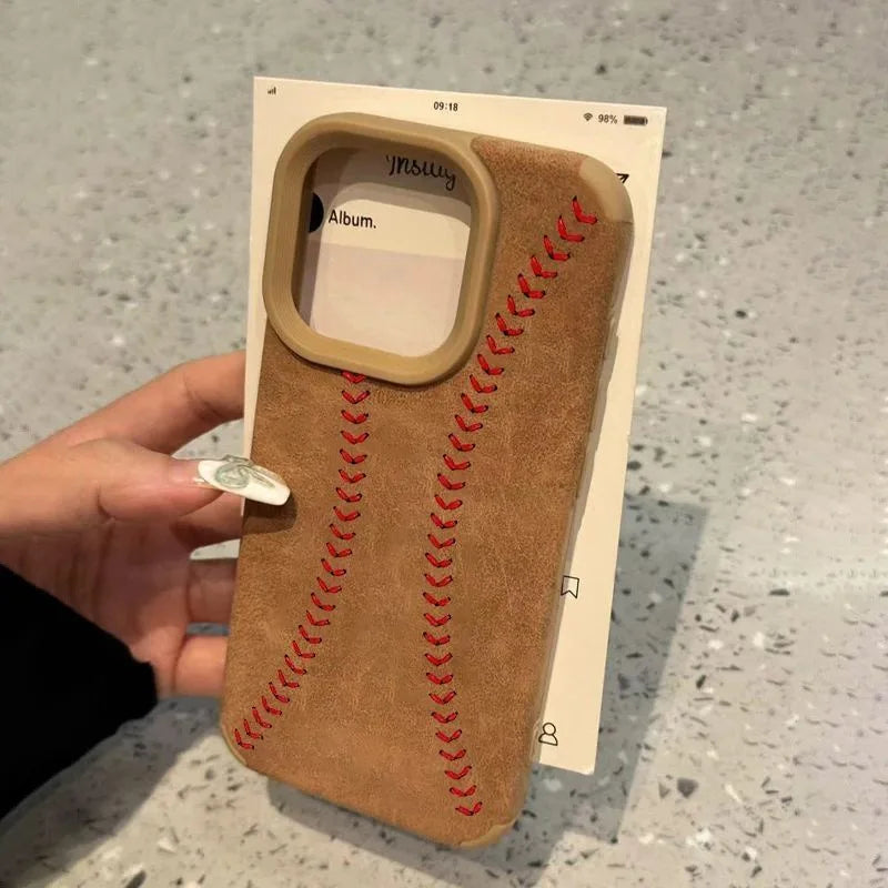Baseball Stripe Bonded Leather Phone Case For iPhone 17 16 Pro Max 15 14 Plus 13 12 11 XS X XR 17 Air 16 Shockproof Bumper Cover